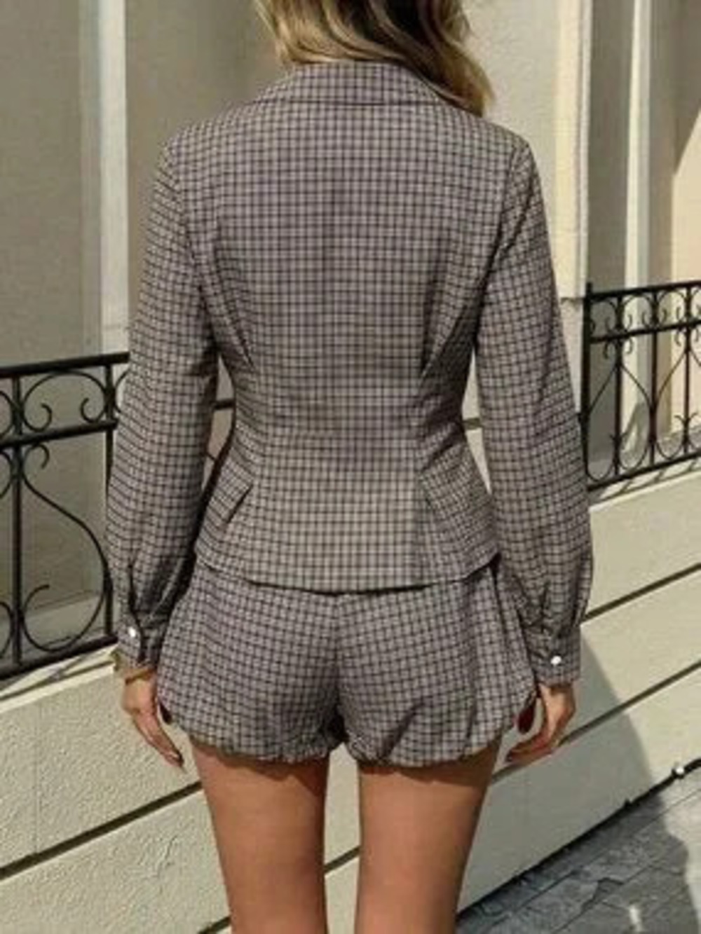 Multicolor Ruffle Women's Blouse & Plaid Shorts Set